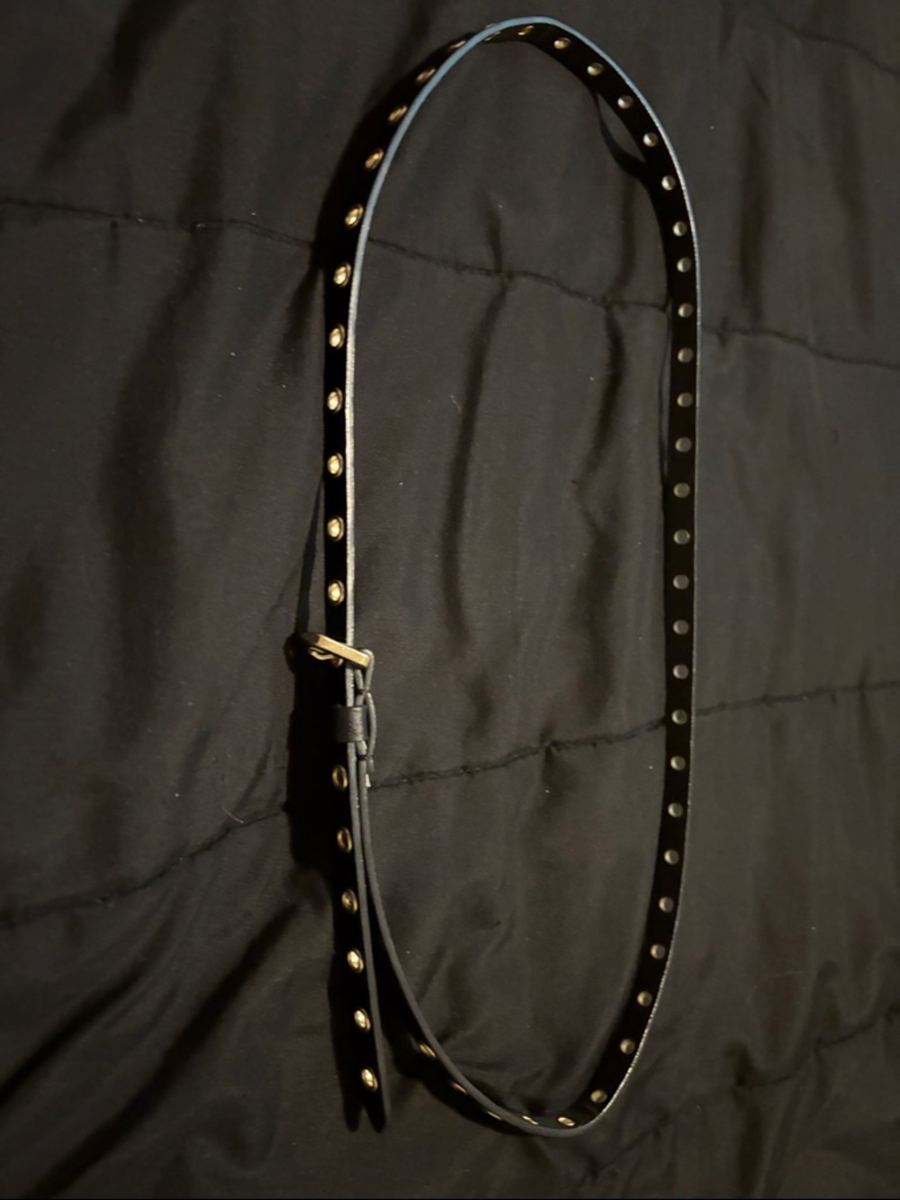 Studded Black Leather Waist Belt with Gold Hardware